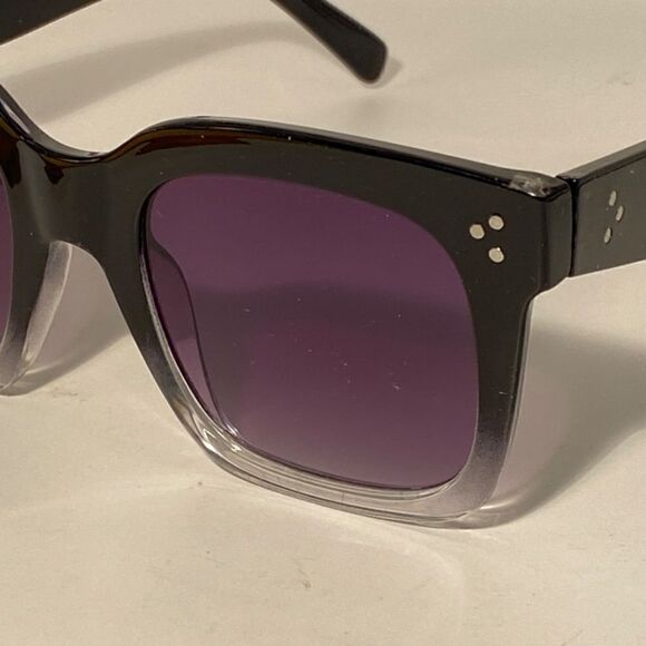 1023 Oversize Square Sunglasses Black Grdient To Clear Two Toned New